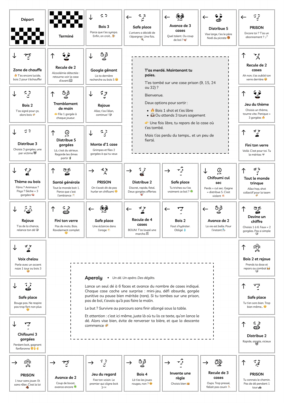 Plateau Aperoly - parcours jeu de l'oie \u00e0 boire avec toutes les cases
